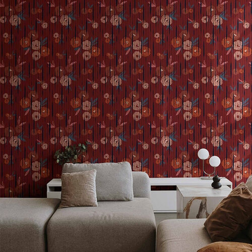 Papel Tapiz Playful Layers Broken Poppies Rojo